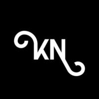 design de logotipo de letra kn em fundo preto. kn conceito de logotipo de letra de iniciais criativas. design de letra kn. kn desenho de letra branca sobre fundo preto. kn, logotipo kn vetor