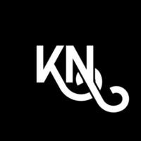 design de logotipo de letra kn em fundo preto. kn conceito de logotipo de letra de iniciais criativas. design de letra kn. kn desenho de letra branca sobre fundo preto. kn, logotipo kn vetor