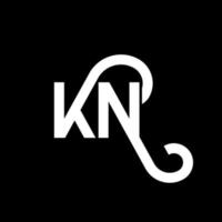 design de logotipo de letra kn em fundo preto. kn conceito de logotipo de letra de iniciais criativas. design de letra kn. kn desenho de letra branca sobre fundo preto. kn, logotipo kn vetor