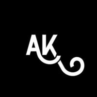 ak carta logotipo design em fundo preto. ak conceito de logotipo de letra de iniciais criativas. ak design de ícones. ak design de ícone de letra branca sobre fundo preto. ak vetor