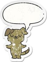 cachorrinho de desenho animado e adesivo angustiado de bolha de fala vetor