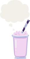 milkshake de desenho animado e balão de pensamento em estilo retrô vetor