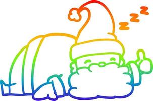 linha de gradiente de arco-íris desenhando papai noel sonolento dando polegares para cima símbolo vetor