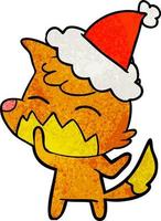 desenho texturizado de uma raposa usando chapéu de papai noel vetor