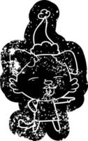ícone angustiado dos desenhos animados de um cachorro saindo da língua usando chapéu de papai noel vetor