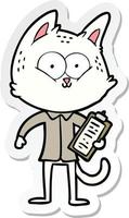 adesivo de um gato de desenho animado com prancheta vetor