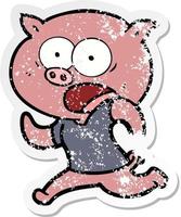 vinheta angustiada de um porco de desenho animado fugindo vetor