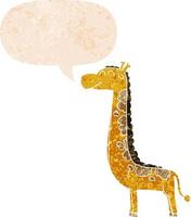 girafa de desenho animado e bolha de fala em estilo retrô texturizado vetor