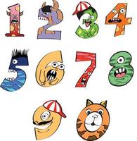 ilustração vetorial de desenhos animados de animais engraçados e números de monstros para educação infantil vetor