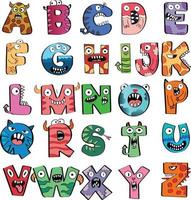 ilustração vetorial de desenho animado de animais engraçados e alfabeto de letras maiúsculas de monstros para educação infantil vetor