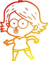 desenho de linha de gradiente quente garota de desenho animado fazendo beicinho vetor
