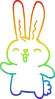 desenho de linha de gradiente de arco-íris desenho animado coelho alegre vetor
