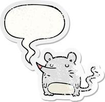 mouse de desenho animado e adesivo angustiado de bolha de fala vetor