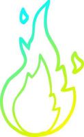 símbolo de chama de desenho animado de desenho de linha de gradiente frio vetor