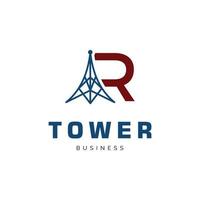 inspiração de design de logotipo de ícone de torre de letra inicial r vetor