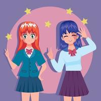 casal de garotas de anime com estrelas vetor