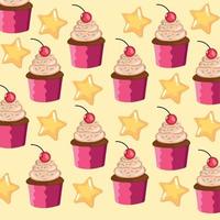 padrão de cupcake e estrelas de aniversário vetor