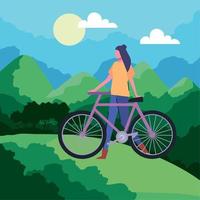 ciclista feminina na montanha vetor