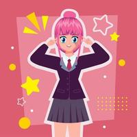 garota de anime com cabelo fúcshia vetor