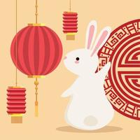 coelho chinês do festival da lua com lâmpadas vetor