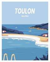 verão na piscina com vista para toulon frança. ilustração vetorial de pôster vetor