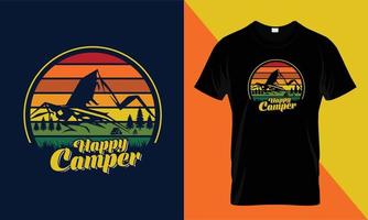 design de camiseta de campista feliz, aventura, camping vetor