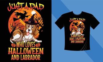 apenas um pai que adora halloween e labrador - o melhor modelo de design de camiseta de halloween. labrador, abóbora, noite, lua, bruxa, máscara. camiseta de fundo noturno para impressão. vetor