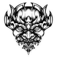 tatuagem tribal máscara oni desenhada à mão vetor