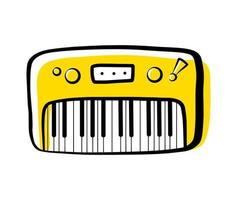 instrumento musical de contorno de teclado de piano, silhueta isolada de vetor, ícone de doodle de sintetizador desenhado à mão simples. vetor