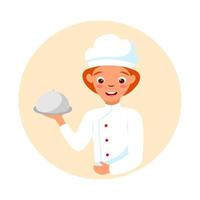 vetor mulher sorridente cozinheira shef. ilustração conceitual dos desenhos animados isolada no fundo branco com personagem de linda garota. design de logotipo de cozinha de restaurante ou café.
