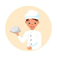 vector sorridente homem cozinheiro shef. ilustração conceitual dos desenhos animados isolada no fundo branco com personagem de menino bonito. design de logotipo de cozinha de restaurante ou café.