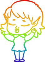 linha de gradiente de arco-íris desenhando linda garota elfa de desenho animado vetor