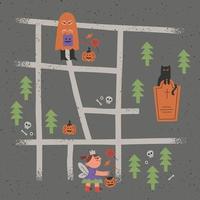 vetor plano desenhado à mão de ilustração de mapa de festa de halloween infantil