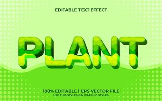 planta texto 3d com tema de cor de onda. modelo de tipografia verde para título de natureza vetor