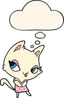 gato fêmea de desenho animado e balão de pensamento no estilo de quadrinhos vetor
