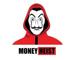 título de roubo de dinheiro com máscara dali e roupas vermelhas la casa de papel design gráfico netflix filme ilustração vetorial abstrata em fundo branco vetor