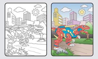 livro de colorir dinossauro robo, educação para crianças e ensino fundamental, ilustração vetorial. vetor