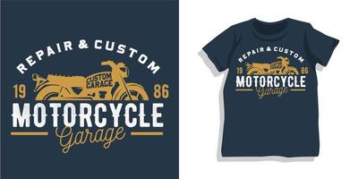 design de camiseta de garagem de motocicleta vetor