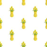 padrão sem emenda com tulipas amarelas realistas em vaso isolado no fundo branco. buquê de tulipas. ilustração vetorial para design, web, papel de embrulho, tecido, papel de parede. vetor