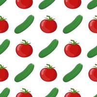 sem costura padrão com legumes de pepino e tomate. comida orgânica. estilo de desenho animado. ilustração vetorial para design, web, papel de embrulho, tecido, papel de parede. vetor