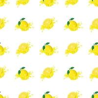 padrão sem emenda com explosão de respingo de suco de limão fresco brilhante isolado no fundo branco. suco de frutas de verão. estilo de desenho animado. ilustração vetorial para qualquer projeto. vetor