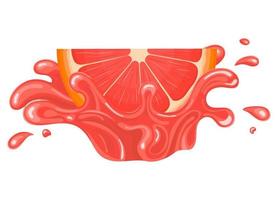 rajada de respingo de suco de toranja fresco brilhante corte fatia isolado no fundo branco. suco de frutas de verão. estilo de desenho animado. ilustração vetorial para qualquer projeto. vetor