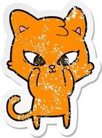 vinheta angustiada de um gato de desenho animado fofo vetor