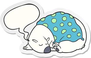 adesivo de bolha de fala e urso polar de desenho animado dormindo vetor