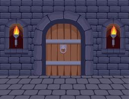 tochas e porta do castelo vetor