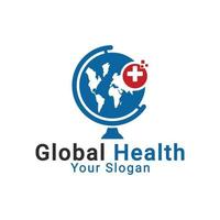 logotipo de saúde global, logotipo de saúde médica mundial do globo, modelo de logotipo de assistência médica mundial vetor