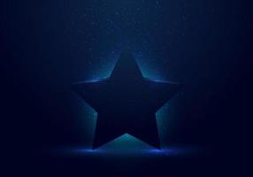 Prêmio de estrela azul 3d com luz brilhante no fundo do palco escuro e respingos de poeira vetor