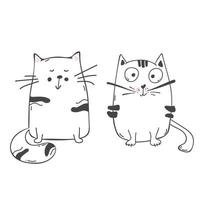conjunto de ilustração vetorial de contorno de design de personagens de gato desenhar estilo doodle. isolado no branco. ilustração vetorial vetor