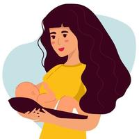 ilustração vetorial mulher grávida, mãe segurando o bebê recém-nascido nos braços. cartão de feliz dia das mães. ilustração vetorial de conceito em estilo bonito dos desenhos animados, saúde, cuidados, maternidade. vetor