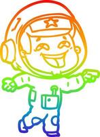 desenho de linha de gradiente de arco-íris desenho animado astronauta rindo vetor